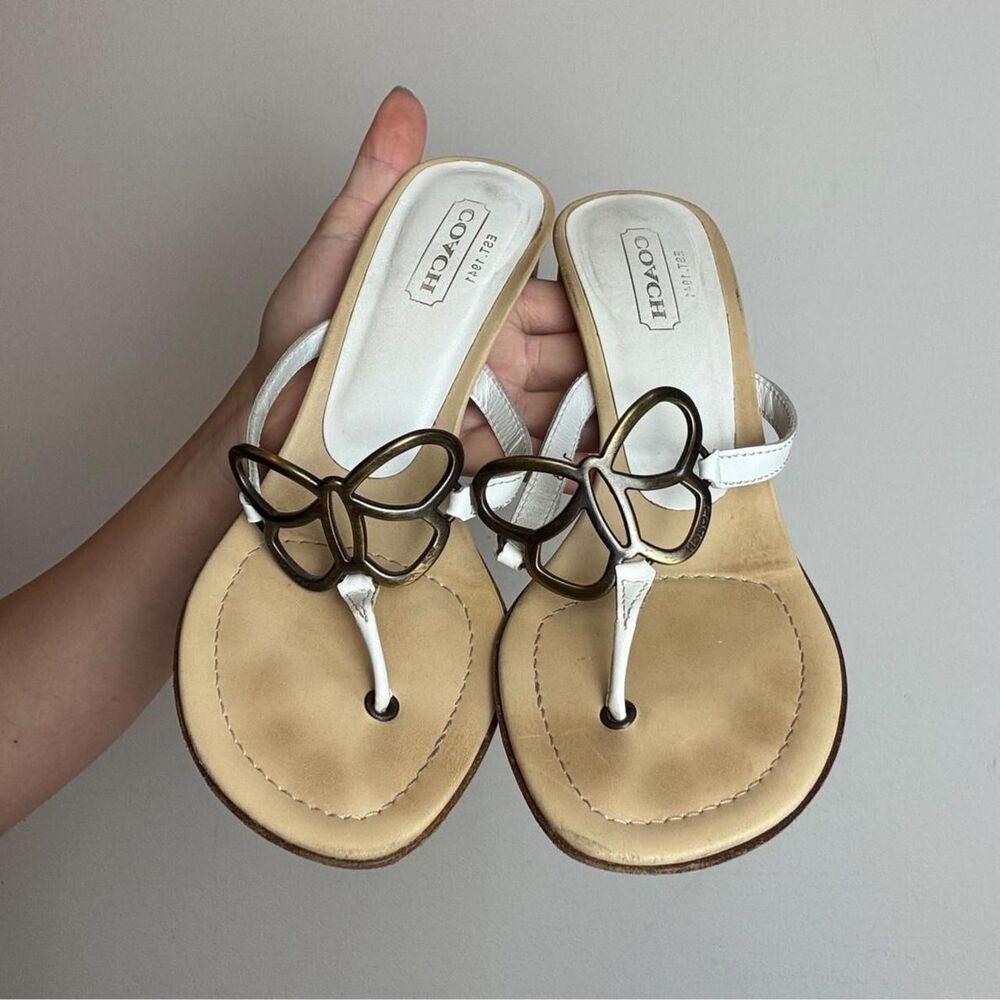 Coach Butterfly Vintage Y2K White and Tan Leather Sandals Made in Italy